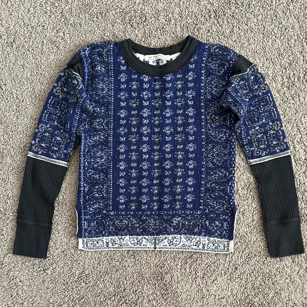 Free People Damen Thermo Pullover Pulli blau Mixed Print - Picture 2 of 13
